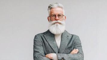 An old man with a white beard and glasses photo