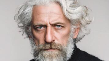 A man with a white beard and a grey hair photo