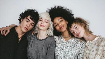 Four young people are posing together photo