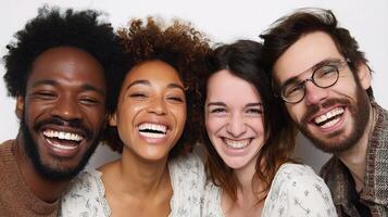 Four people smiling and laughing together photo