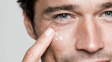 A man is applying cream to his face photo