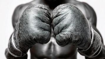 A man wearing boxing gloves on his hands photo