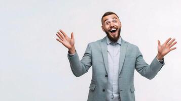 A man in a suit is making a funny face photo
