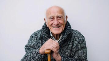 An older man with a cane smiling photo