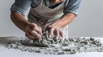A man is making a ball of clay photo