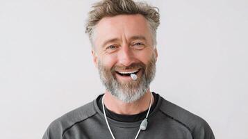 A man with a beard and a toothbrush photo