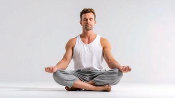 A man is sitting in a lotus position photo