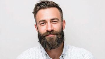 A man with a beard and a shirt photo