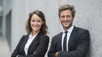 Two business people standing next to each other photo