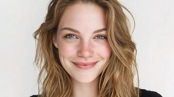 A woman with long hair smiling at the camera photo