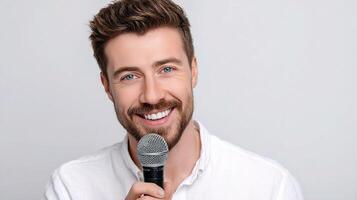 A man with a beard and a microphone photo