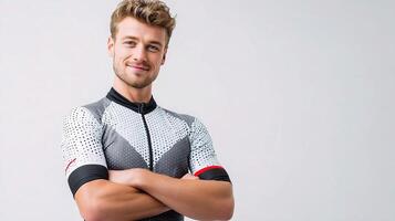 A man in a cycling jersey posing for a photo