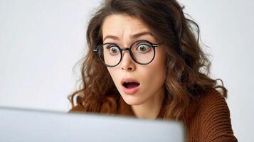 A woman wearing glasses and looking surprised photo