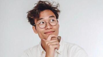 A young man with glasses on his face photo