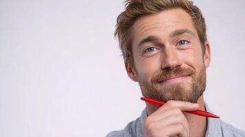 A man with a red pen in his hand photo