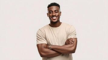 A man in a tan shirt smiling photo