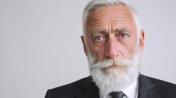 An older man with a white beard and a suit photo