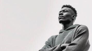 A black and white photo of a young man