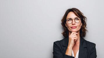 A woman with glasses and a business suit photo
