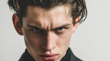 A man with a serious expression on his face photo