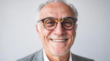 A man with glasses and a checkered suit photo