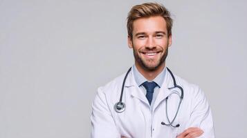 A smiling male doctor with a stethoscope photo
