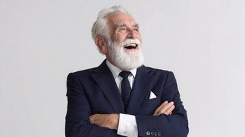 An old man with a white beard and a suit photo