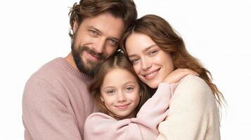A man and woman with a child are hugging photo