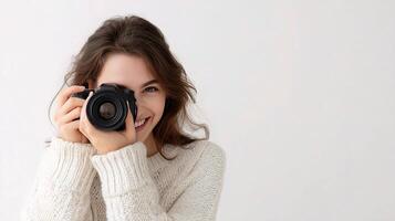 A woman is taking a photo with a camera