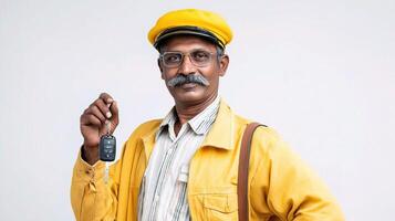 Indian man holding a car key photo