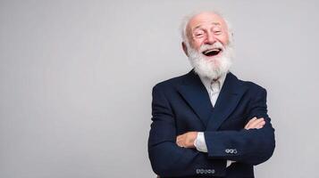 An old man with a white beard and a blue suit photo