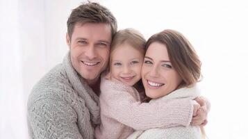 A man and woman are hugging a little girl photo