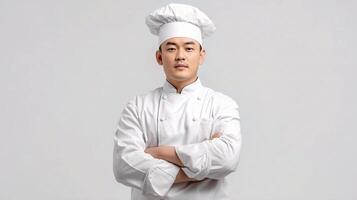 A male chef in a white uniform photo