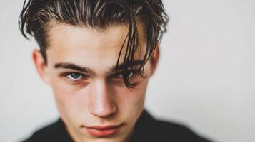 A close up of a young man with a black shirt photo