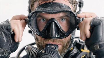 A man wearing a scuba suit and goggles photo