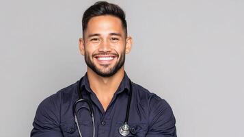 A man with a stethoscope on his chest photo