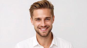 A man with a white shirt smiling photo