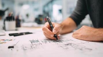 A person is drawing on a piece of paper with a pen photo
