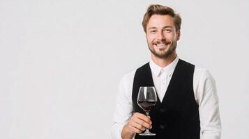 A man holding a glass of red wine photo