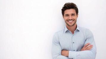 A man in a shirt is smiling photo