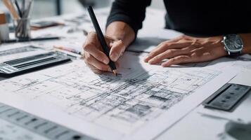 A person is drawing on a piece of paper with a pencil photo