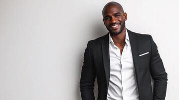 A smiling black man in a suit and white shirt photo