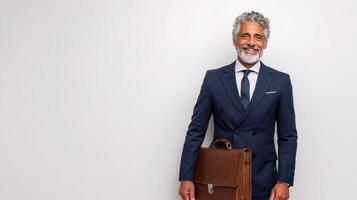 A man in a suit and tie holding a briefcase photo