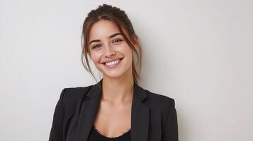 A woman in a black blazer smiling photo