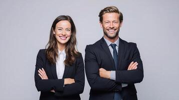 Two business people standing together with arms crossed photo