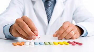 A man in a white coat is holding a tablet photo