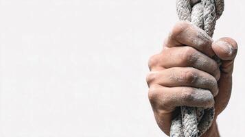 A person's hand holding on to a rope photo