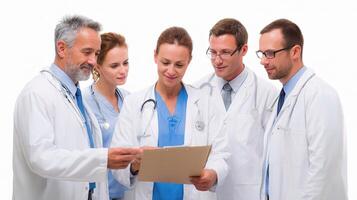 A group of doctors looking at a clipboard photo