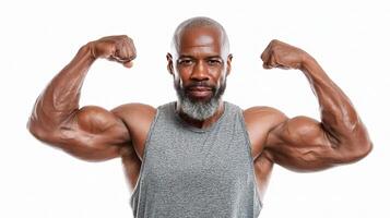 A man with a beard flexing his muscles photo