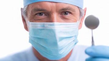 A man in a surgical mask holding a spoon photo